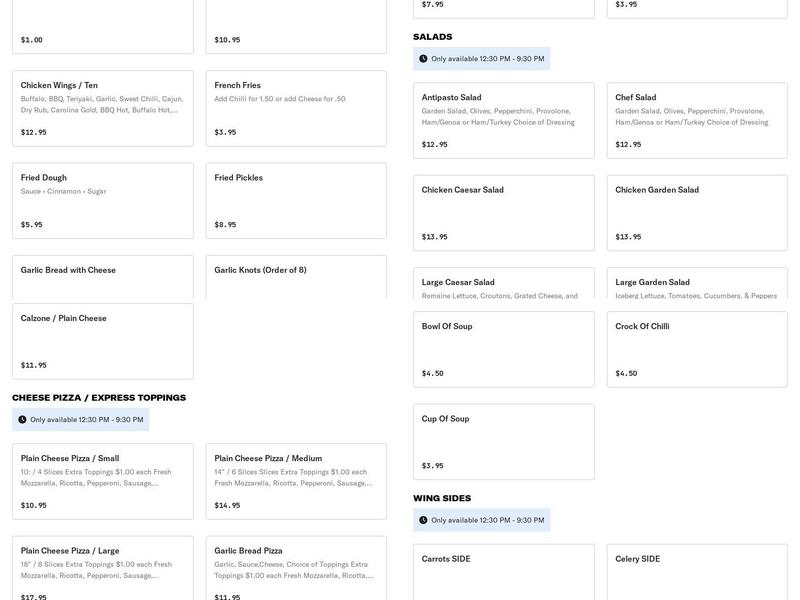 Tomatoe's Pizza & Sports Bar Menu