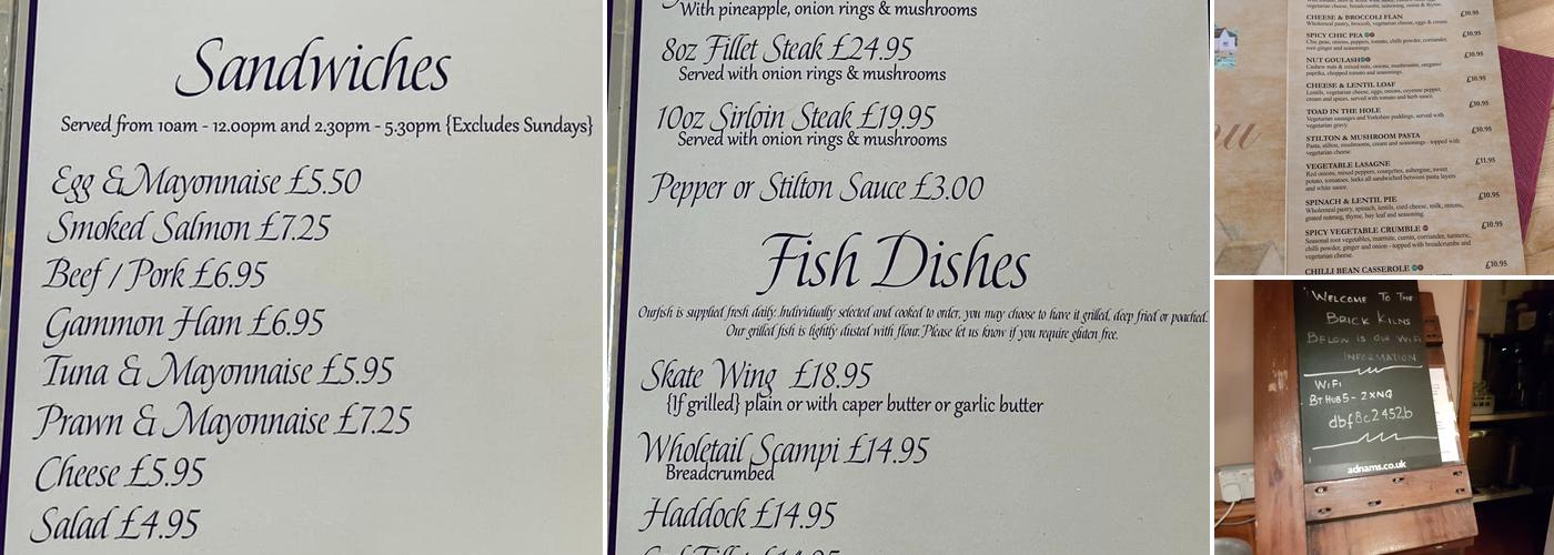 The Brick Kilns Menu