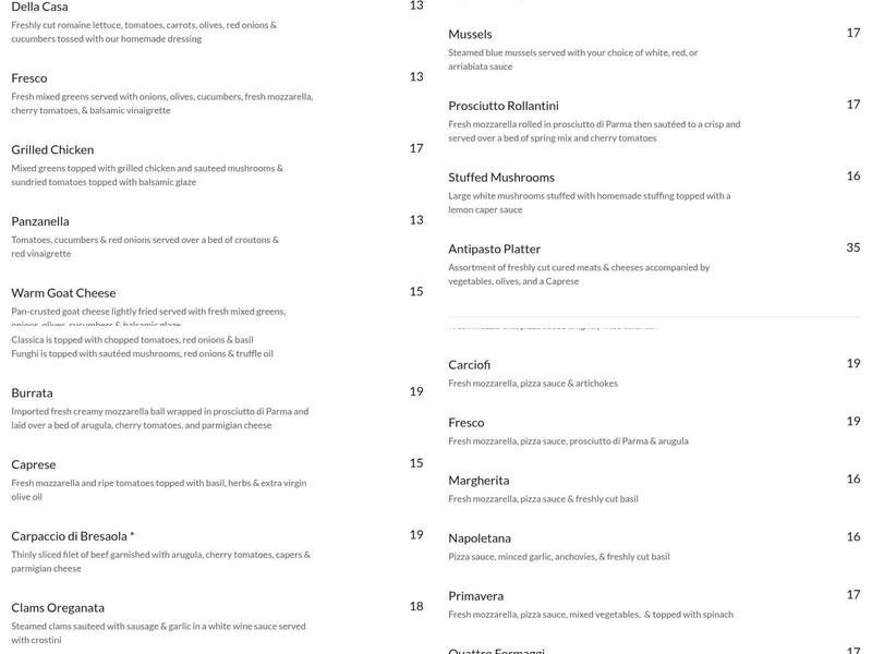 Fresco Cucina Italiana Menu