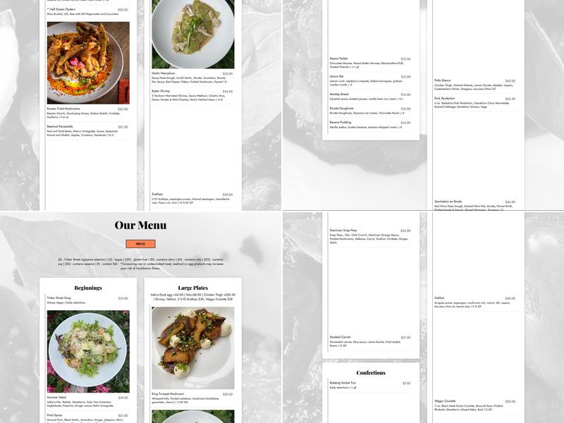 Tinker Street Restaurant Menu