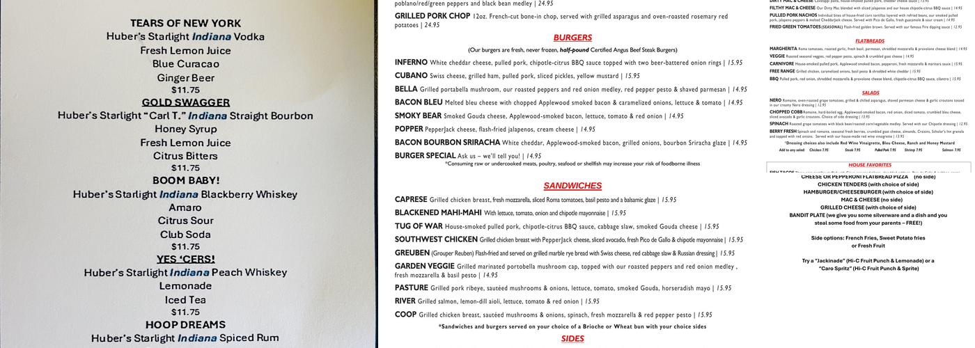 Fire by the Monon Menu