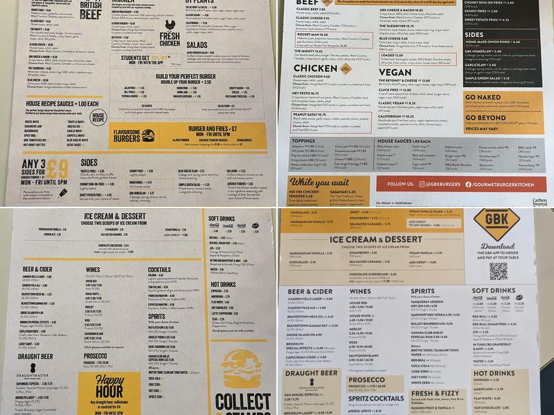 Gourmet Burger Kitchen (GBK) Menu