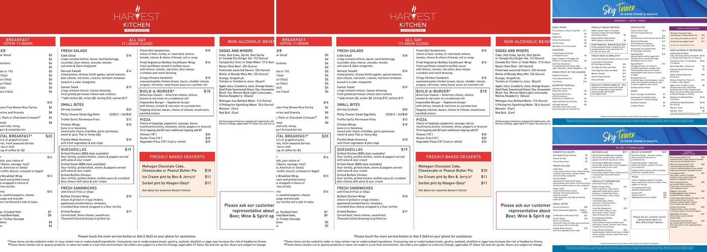 Taughannick Falls Bar Menu