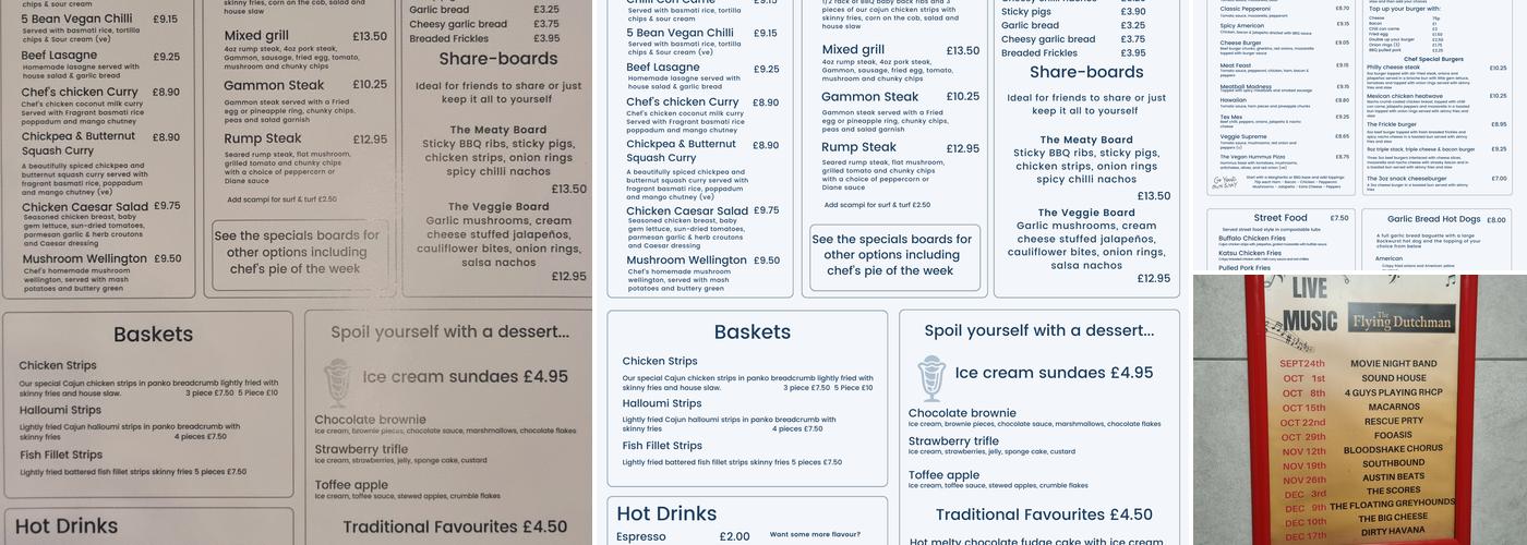 The Flying Dutchman Menu