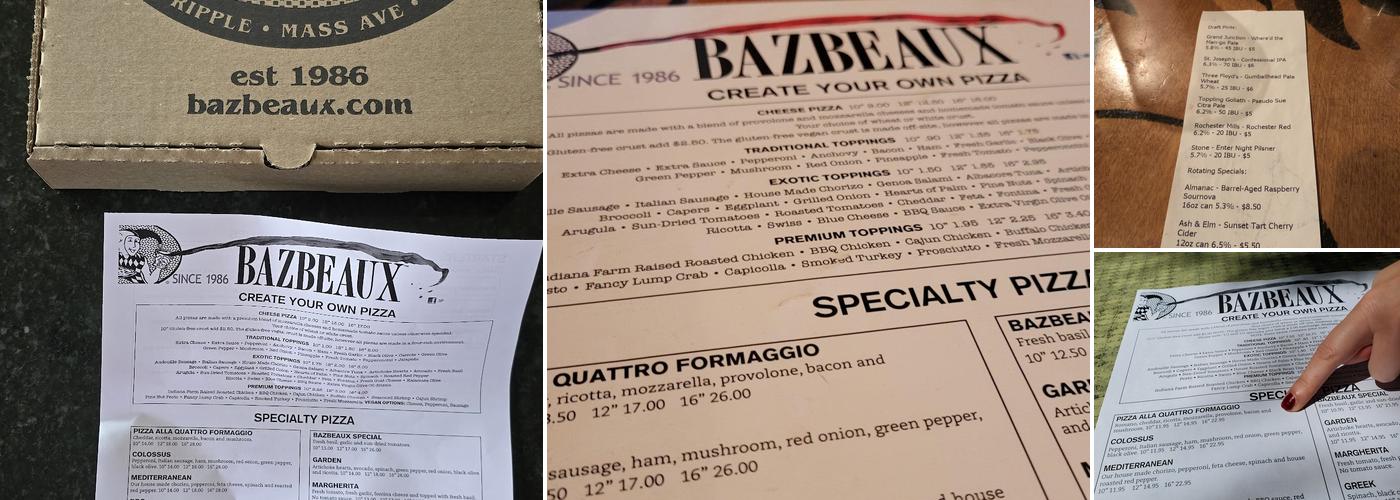 Bazbeaux Pizza Menu