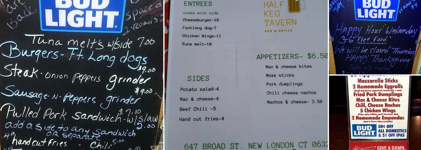Half Keg Menu