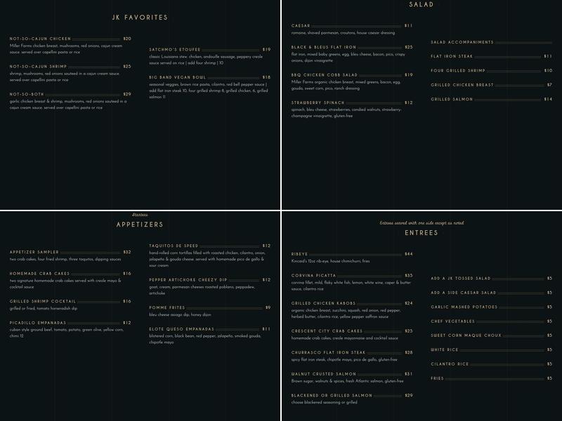 The Jazz Kitchen Menu