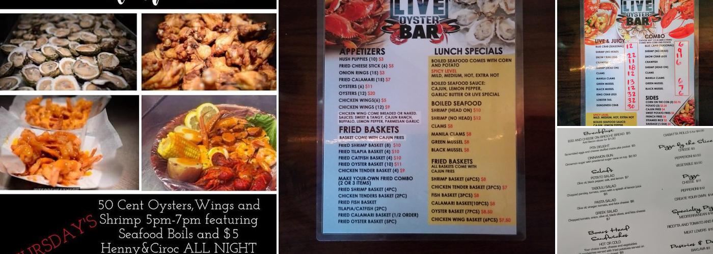 Live Bar Seafood Menu