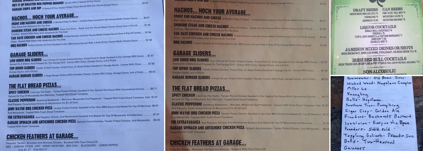 The Garage Menu