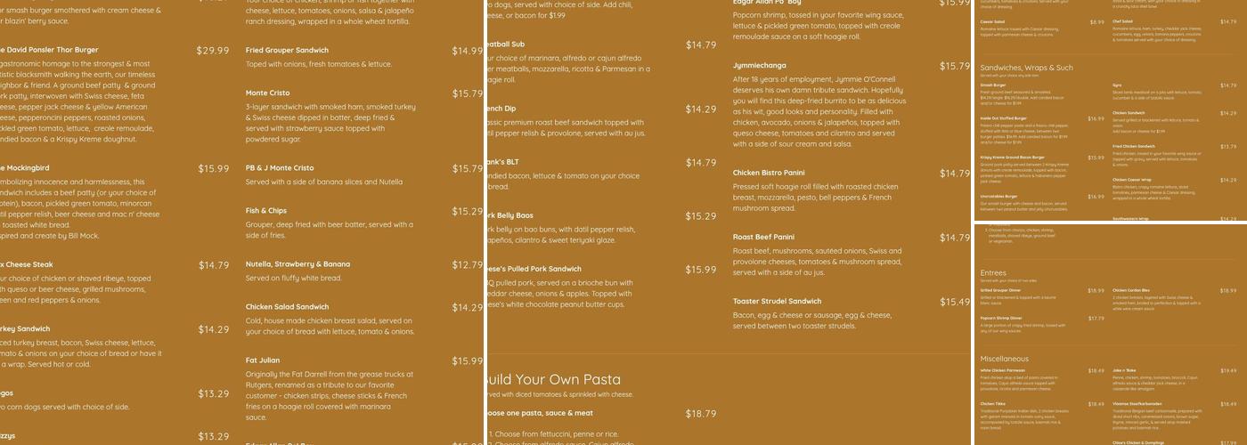 Goozlepipe & Guttyworks Menu