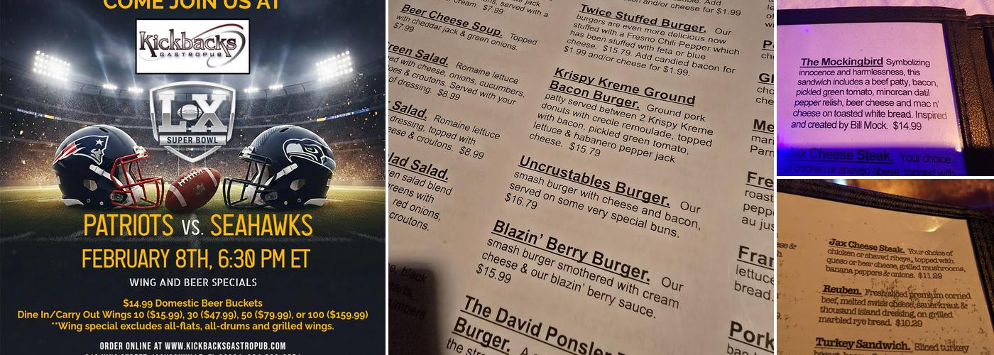 Kickbacks Gastropub Menu