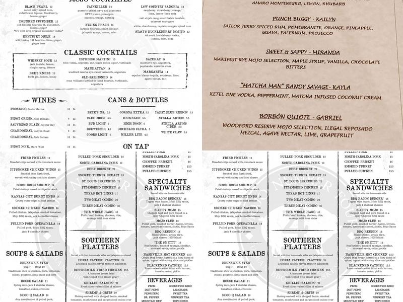 Mojo No. 4, Urban BBQ Whiskey Bar Menu