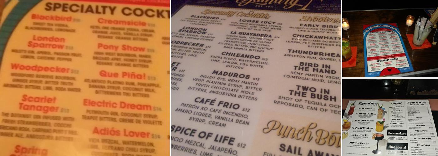 Blackbird Ordinary Menu
