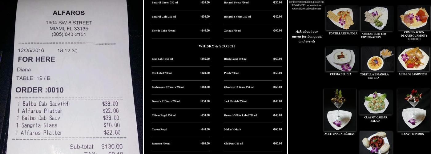 Alfaro's Menu