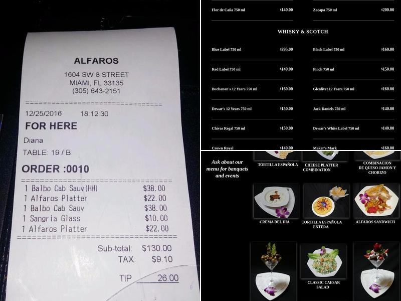 Alfaro's Menu