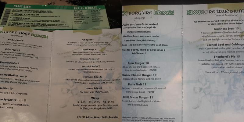 Four Green Fields Menu