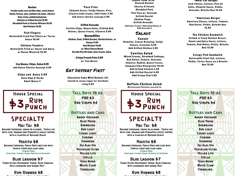 The Monkey Bar Menu