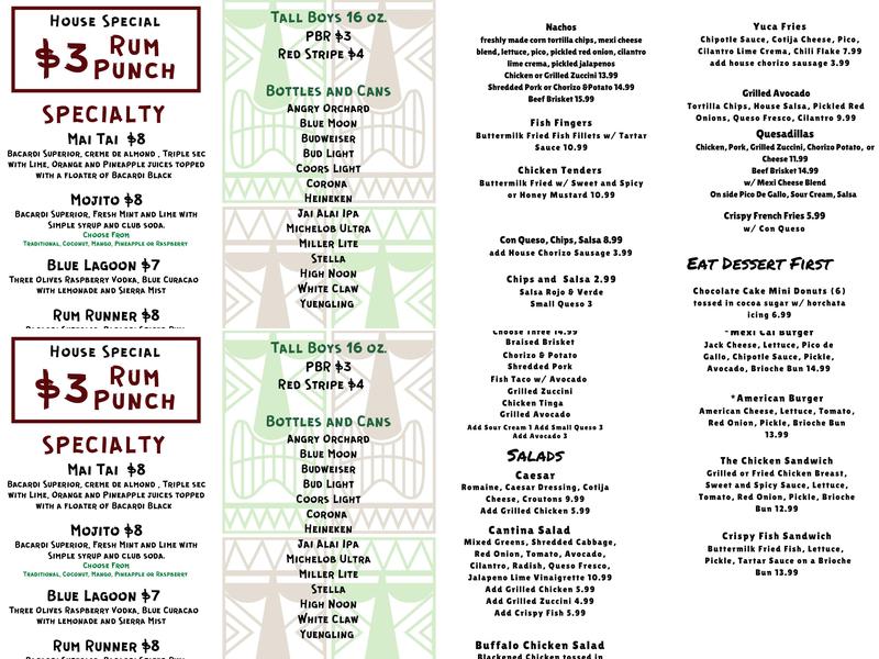 The Hen House Bar Menu