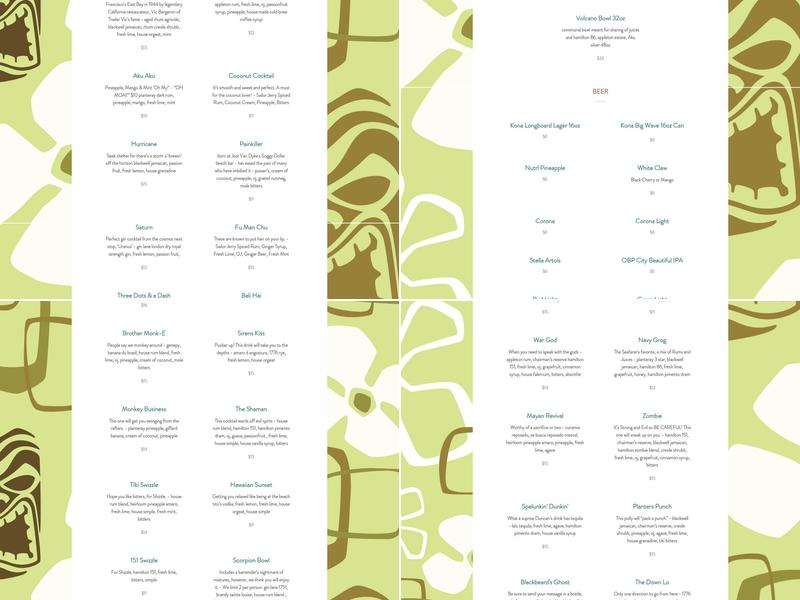 Aku Aku Tiki Bar Menu