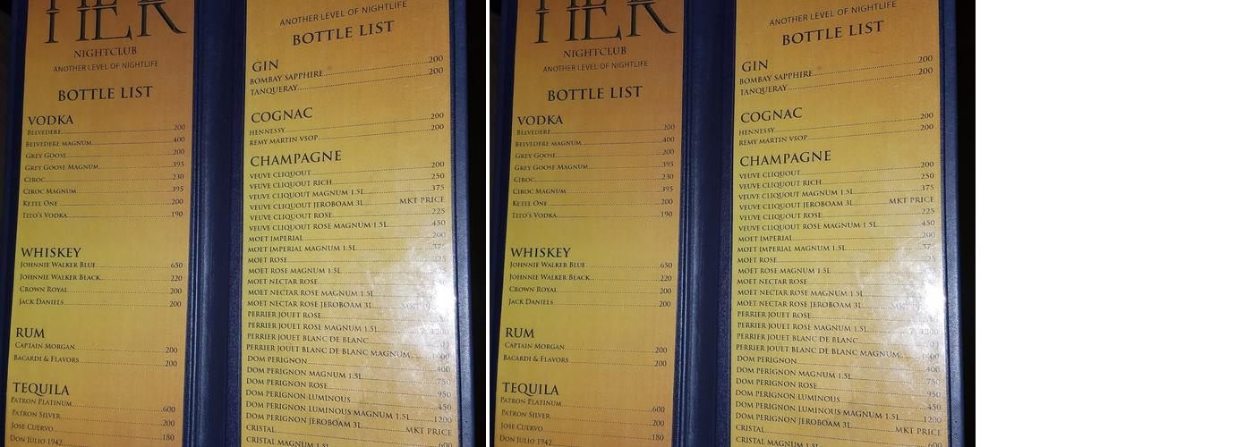 Tier Nightclub Menu