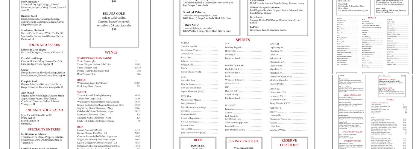 Bosendorfer Lounge Menu