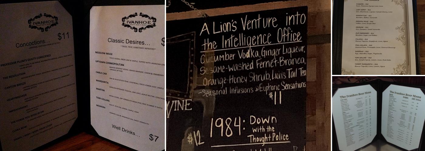 Ivanhoe 1915 Menu