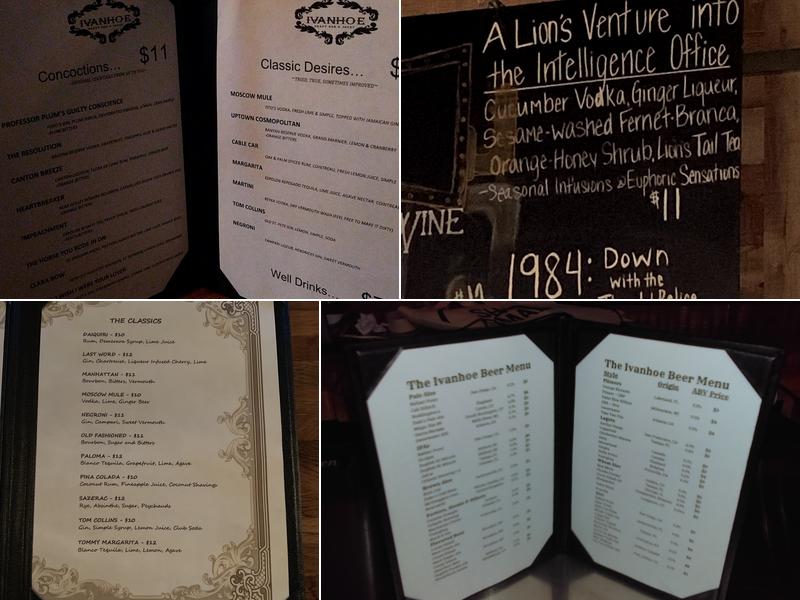 Ivanhoe 1915 Menu