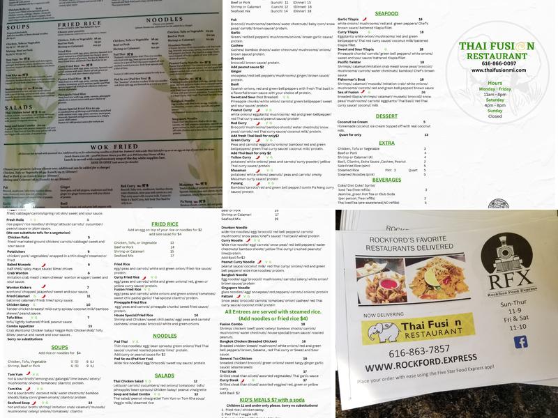 Thai Fusion Rockford Menu