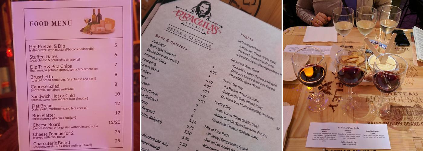 Dracula's Legacy Wine Bar & Bistro Menu