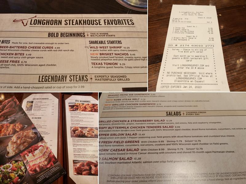LongHorn Steakhouse Menu
