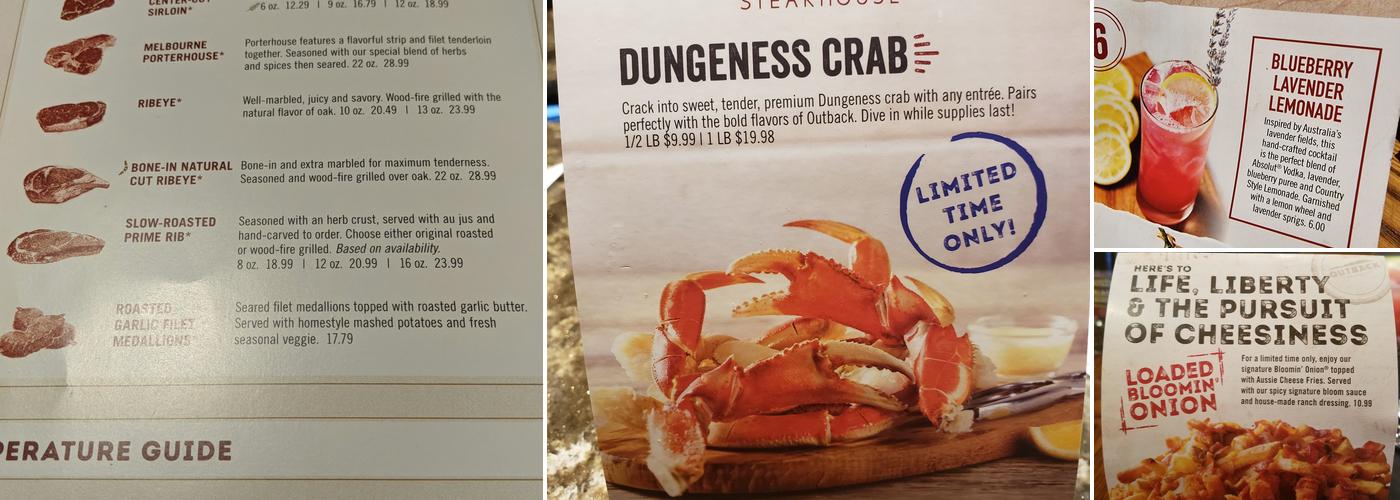Outback Steakhouse Menu