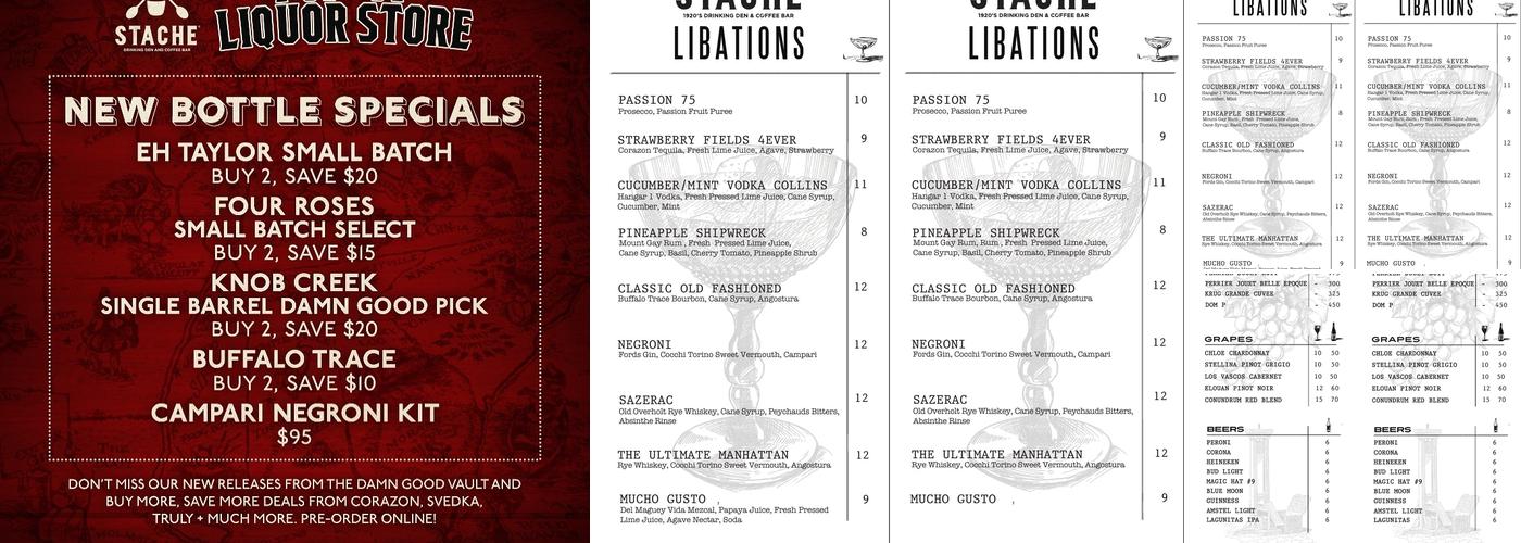 Stache Drinking Den Menu