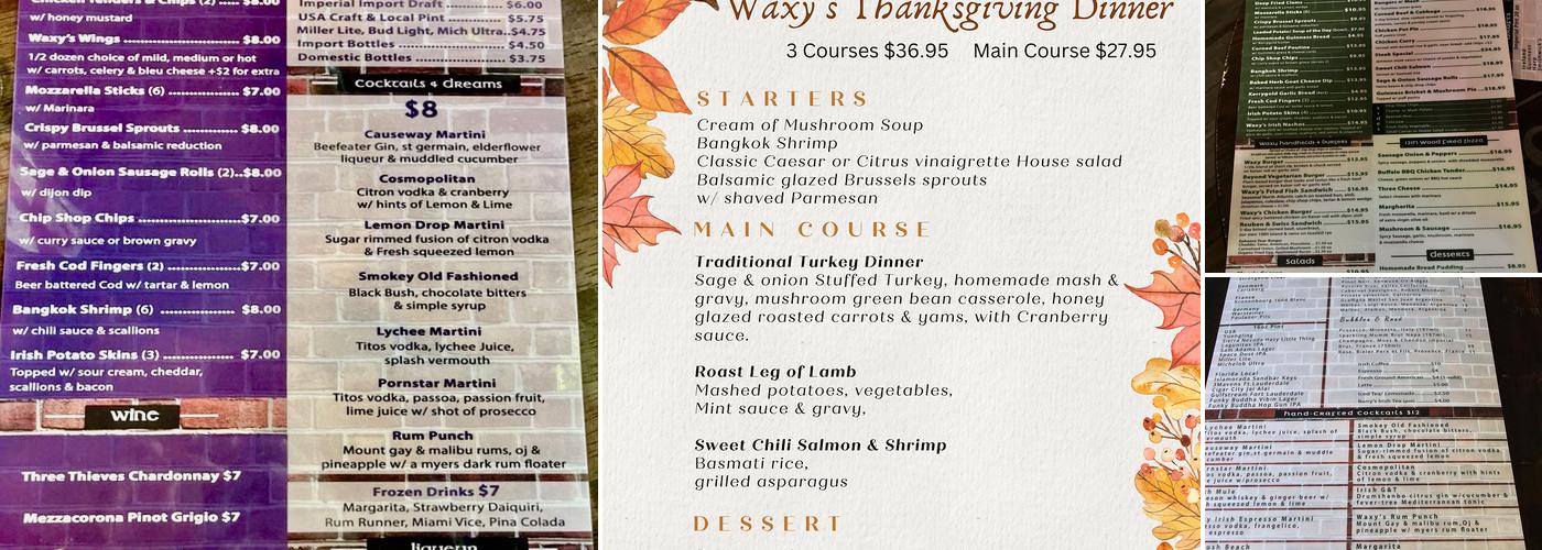 Waxy's Irish Pub Menu