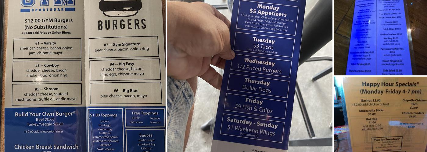 Gym Sportsbar Wilton Manors Menu