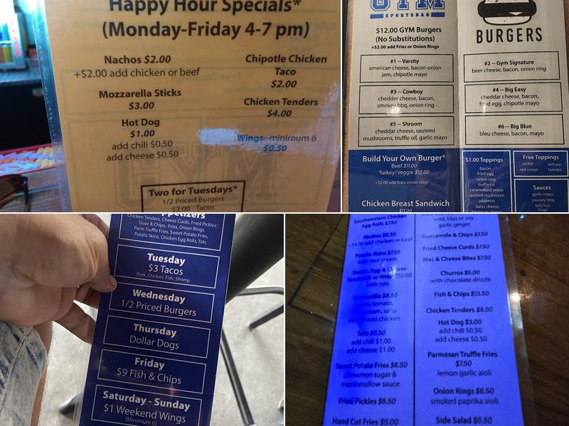 Gym Sportsbar Wilton Manors Menu