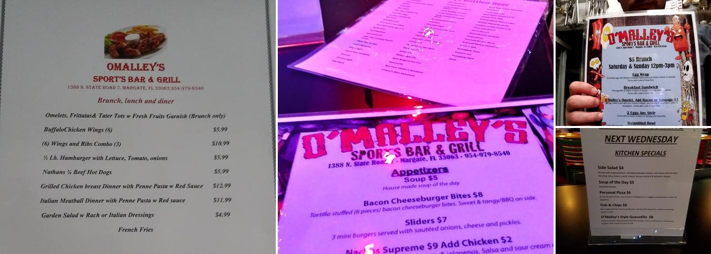 O'Malley's Sports Bar Menu