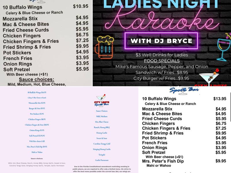 City Limits Sports Bar & Grill Menu