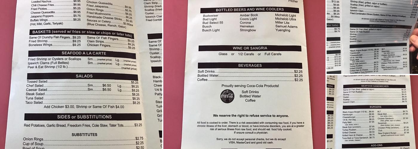 Half Shell Lounge Menu