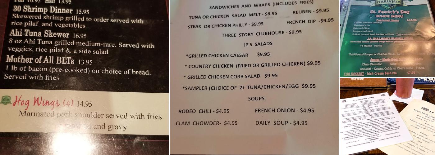 JP Mulligans Menu