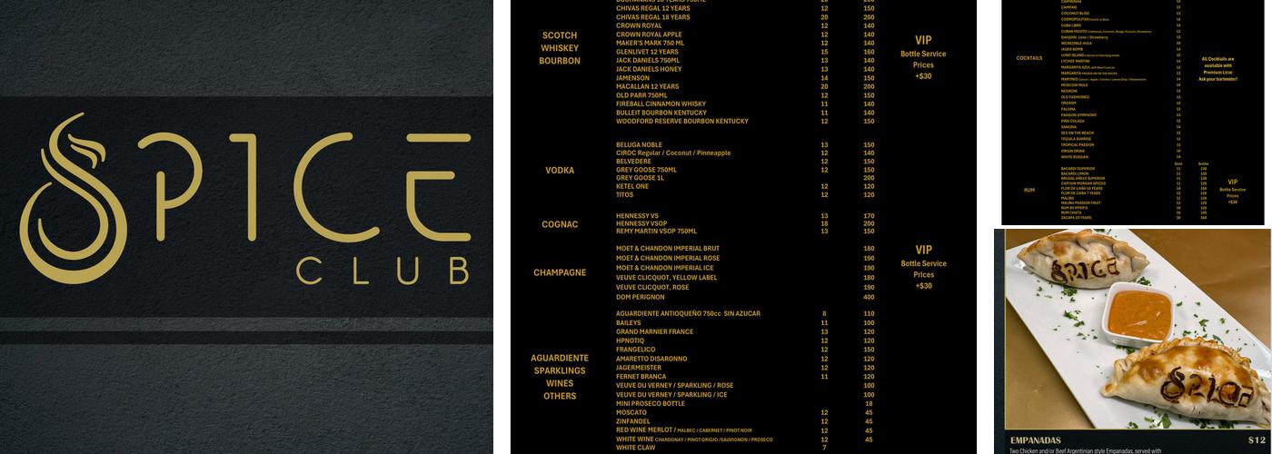 SPICE CLUB HOLLYWOOD Menu