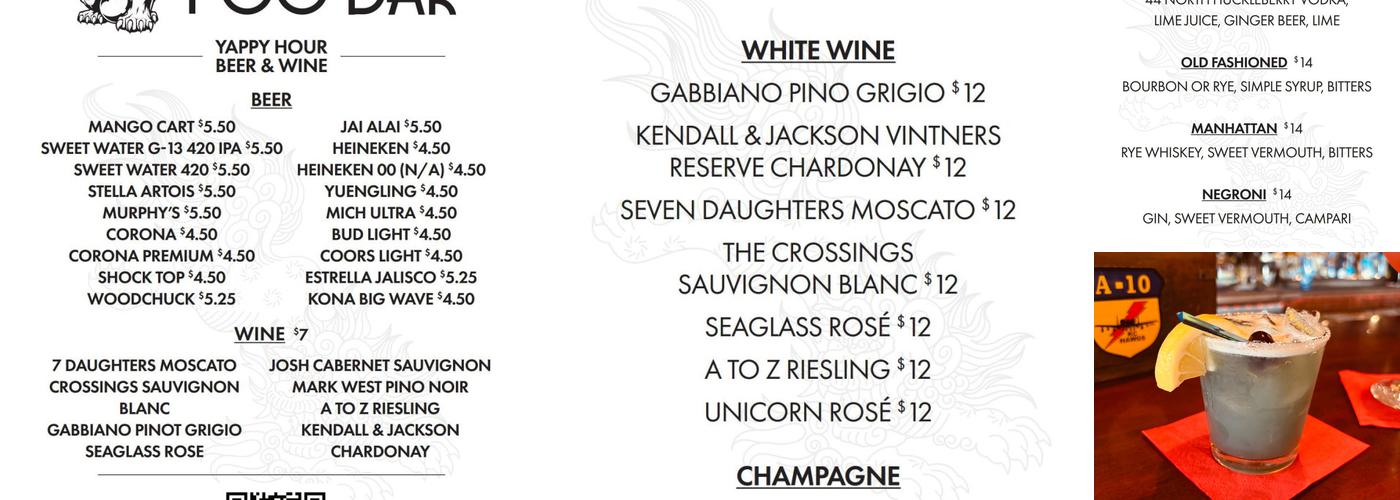 Foo Bar Cocktail Lounge Menu