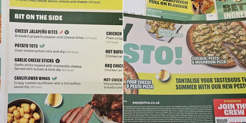 Papa Johns Pizza Menu