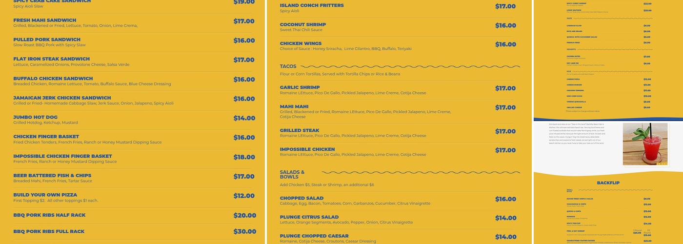 Backflip Beach Bar & Kitchen Menu