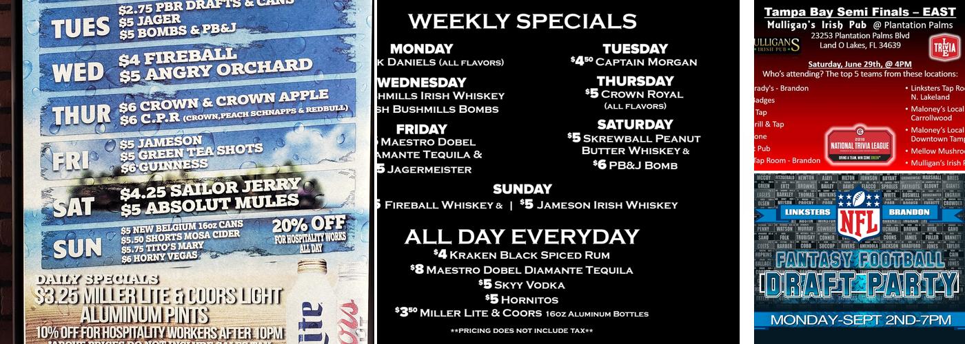 Paddy Wagon Irish Pub Menu