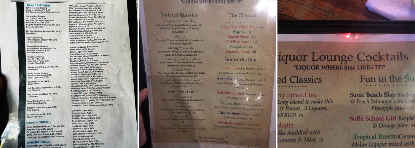 Liquor Lounge Menu