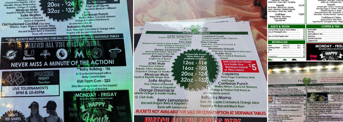 Finnegan's Way Menu