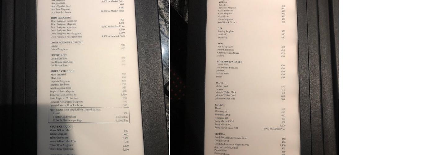 Exchange South Beach Menu