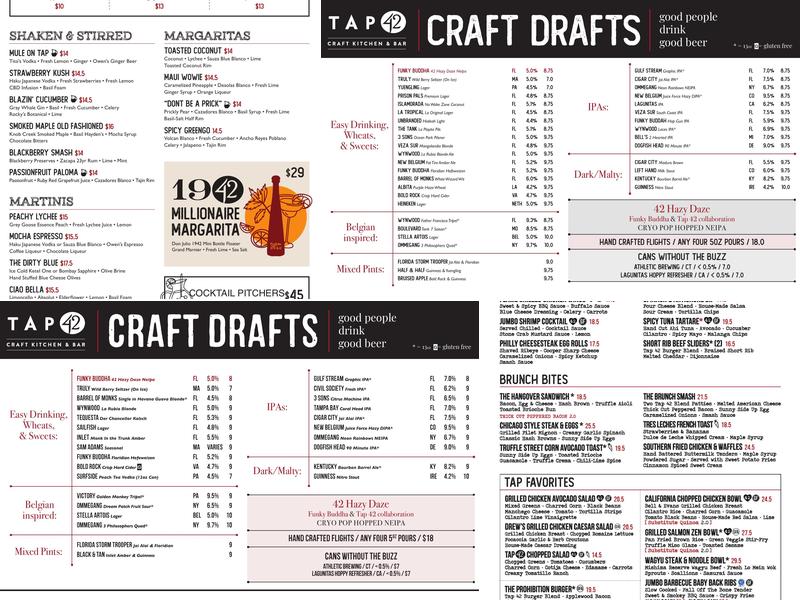 Tap 42 Craft Kitchen & Bar - Boca Raton Menu