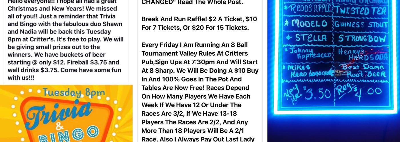 Critter's Pub Menu