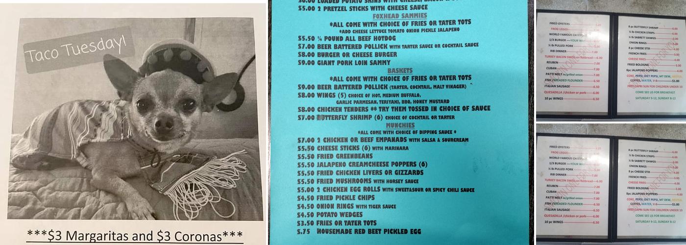 Foxhead Lounge Menu